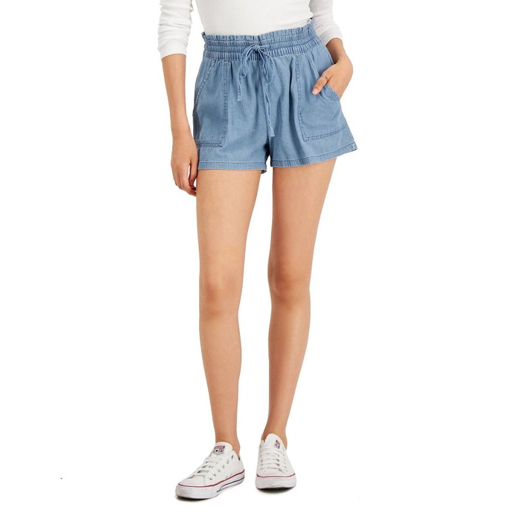 Dollhouse Women's Juniors Smocked-Waist Pull-On Shorts Blue S B4HP